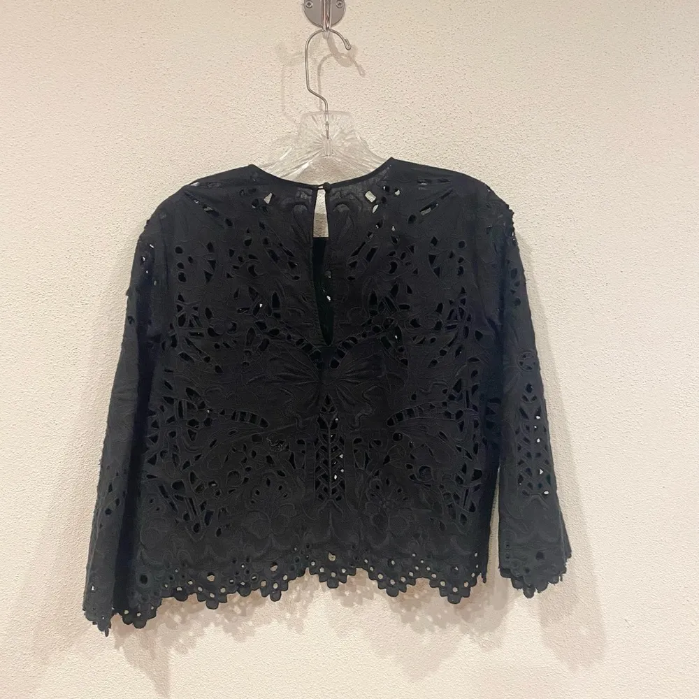 BRIZABELA Black Embroidered-Lace Linen Top Size XS EUC - Image 6