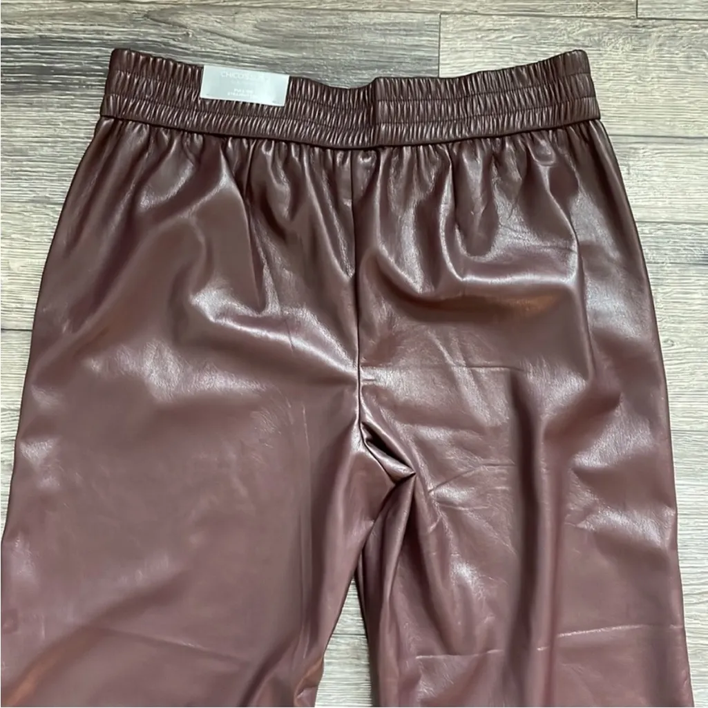 Chico's|Pull on straight leg faux leather pants in burgundy,NWT SIZE 12•••staple - Image 11