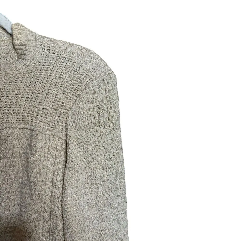 ST JOHN Cardigan Womens Large Beige Wool Blend Chunky Knit Zippered Sweater - Image 3