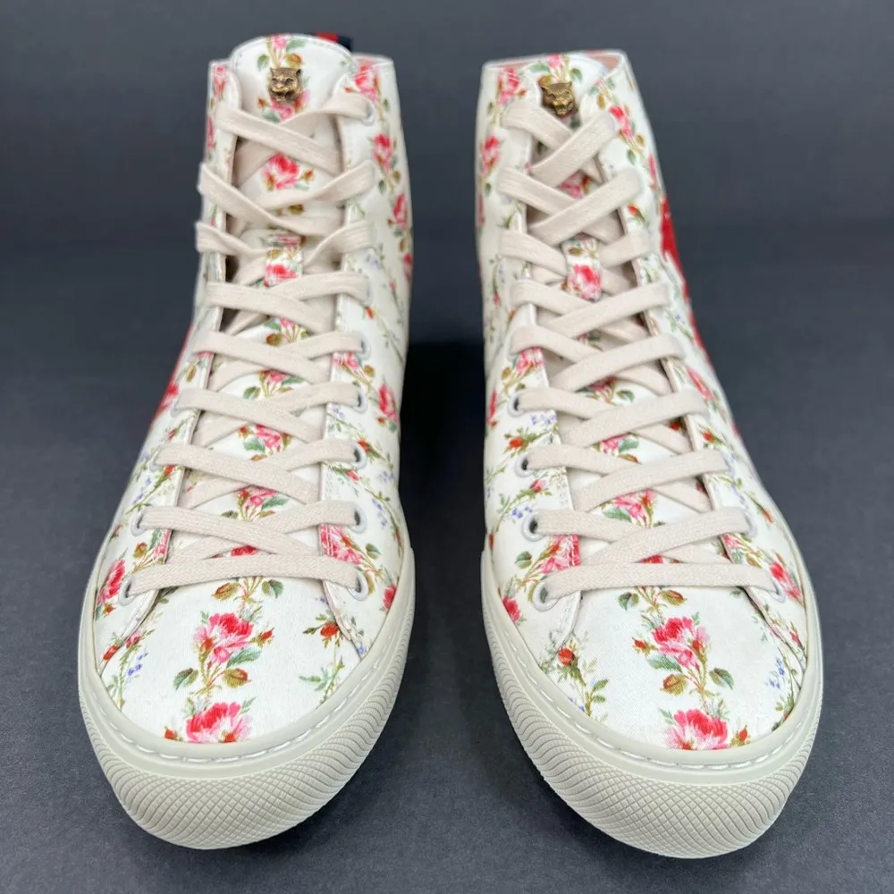 Gucci Major Blind For Love Rose Serie Print Satin High Top Floral Sneakers EU 40 - Image 11