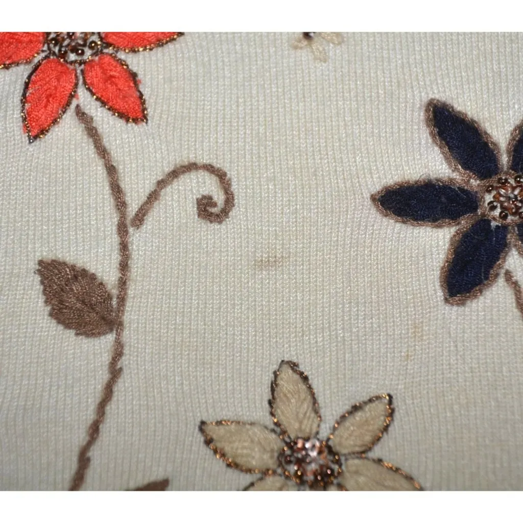 Alfred Dunner Petite Floral Sweater Beaded Embroidered Plus1X V-Neck Granny - Image 7