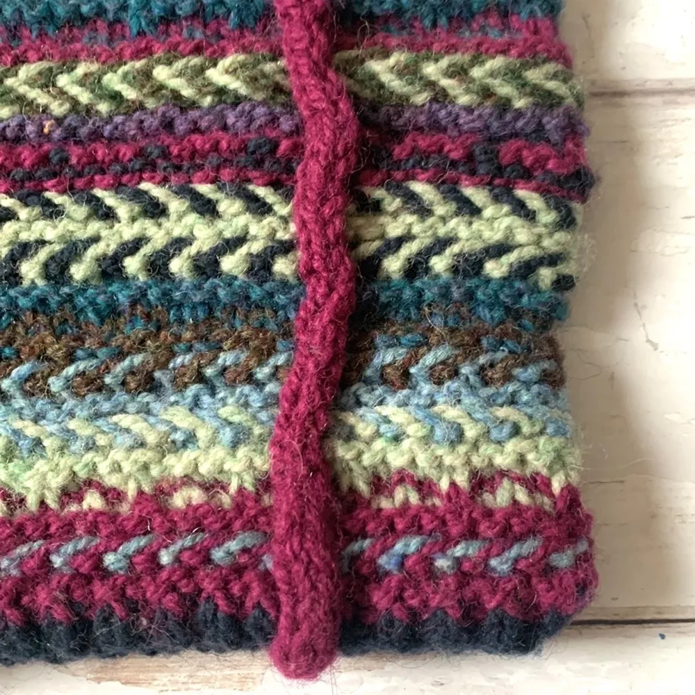 Crochet Tote Bag Small Purse Handbag Navy Blue Purple Stripes Design 9x6in - Image 3