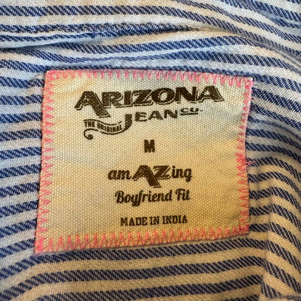 Arizona Jeans Co. Blue Striped Boyfriend Fit Button-Up – Medium - Image 7