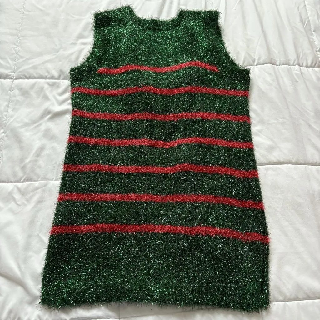 99 Jane Street Christmas Cardigan Womens Medium Green Open Front Holiday Vest - Image 9