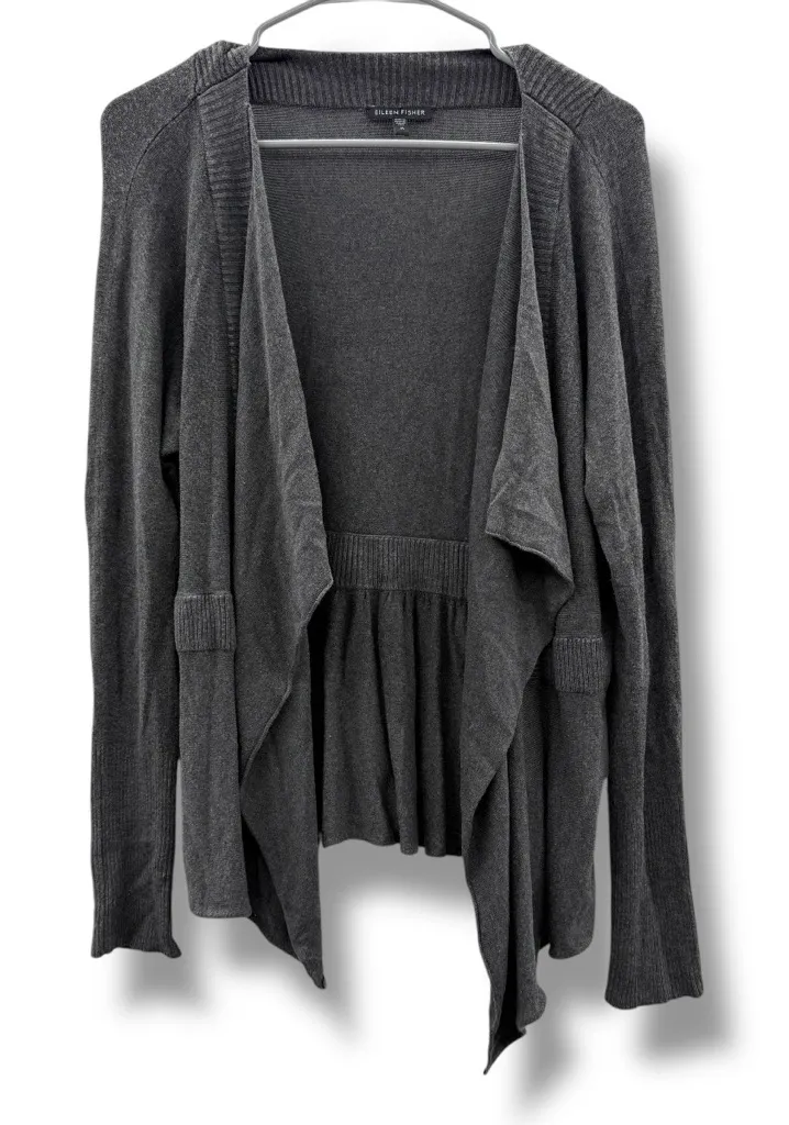 Eileen Fisher Dark Gray Knit Long Sleeve Open Waterfall Cardigan Sz M - Image 1