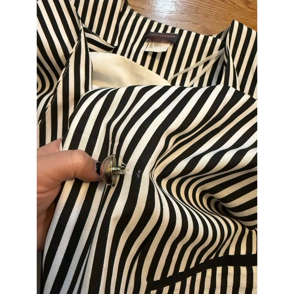 Tina Barrie Vintage Women Black White Striped Short Sleeve Button Blazer Shirt Size L - Image 13