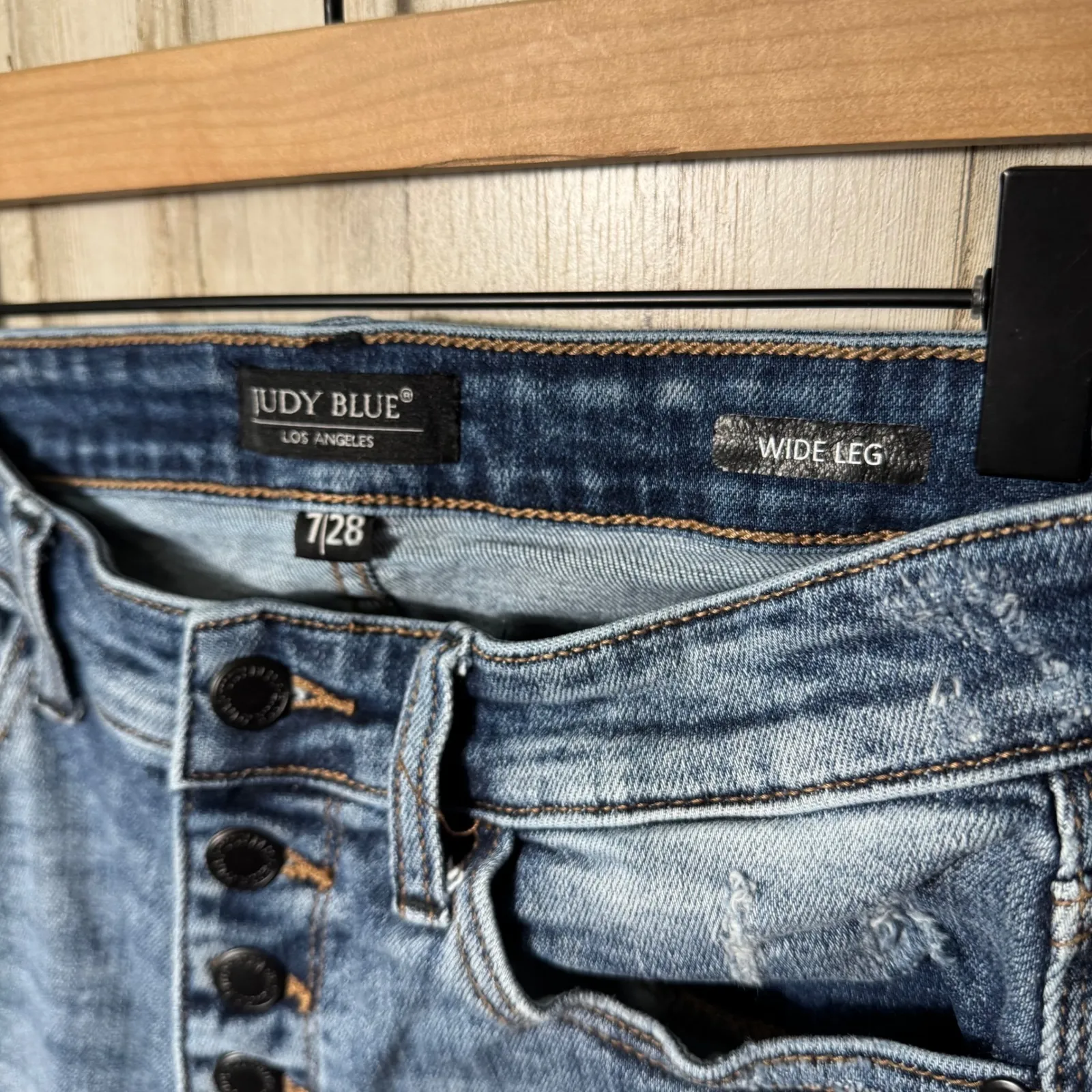 Judy Blue Wide Leg High Rise Button Fly Distress Jeans Womens Size 7/28 - Image 8