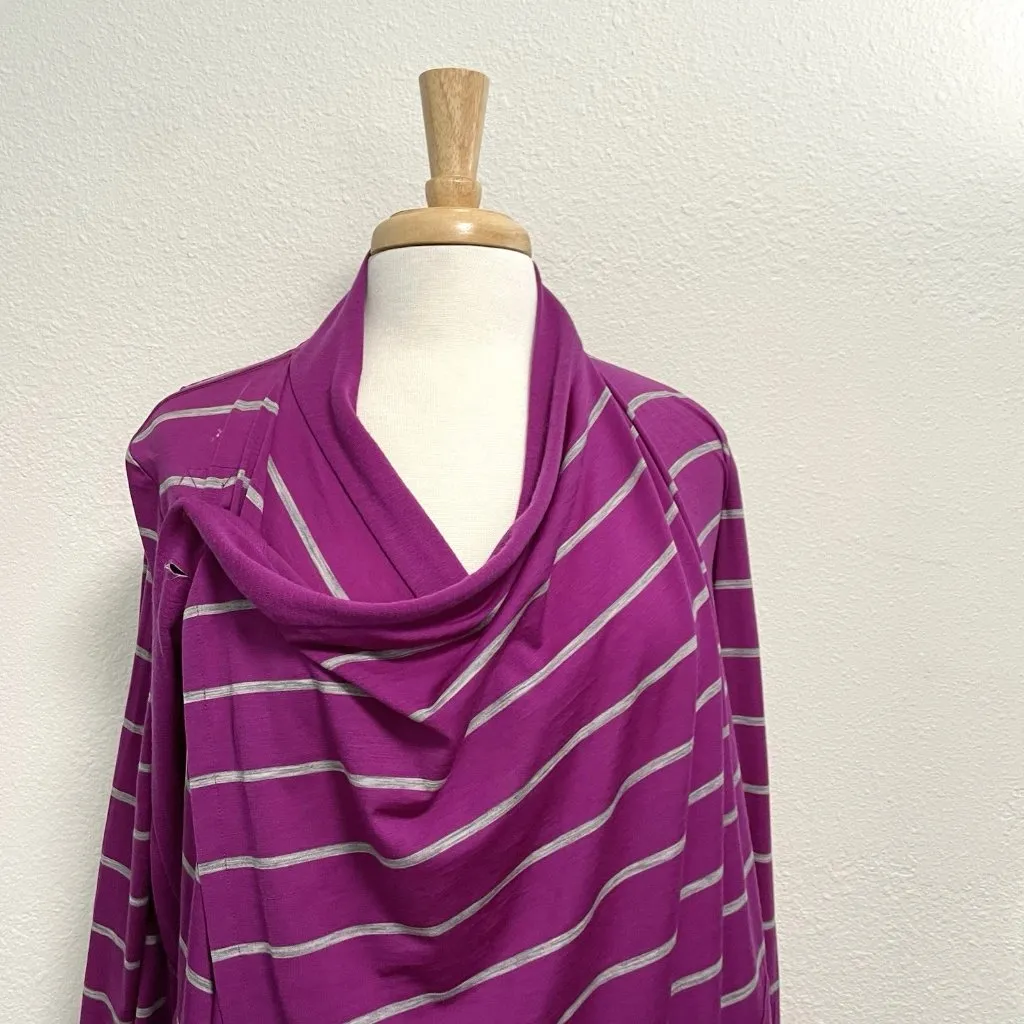 Icebreaker Merino Wool Blend Wrap Cardigan Sweater Purple Stripe size XS - Image 4