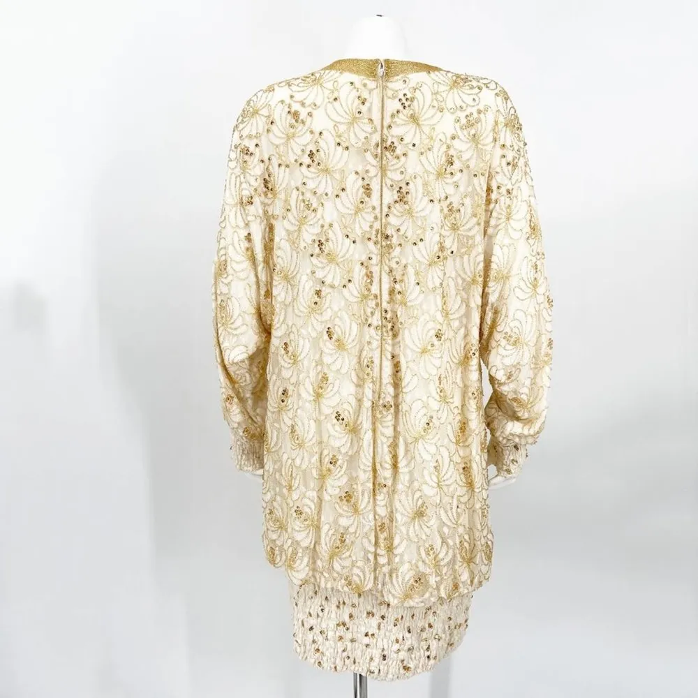 Lillie Rubin Gold Beaded Bubble Blouson Dress Vintage Size L - Image 95