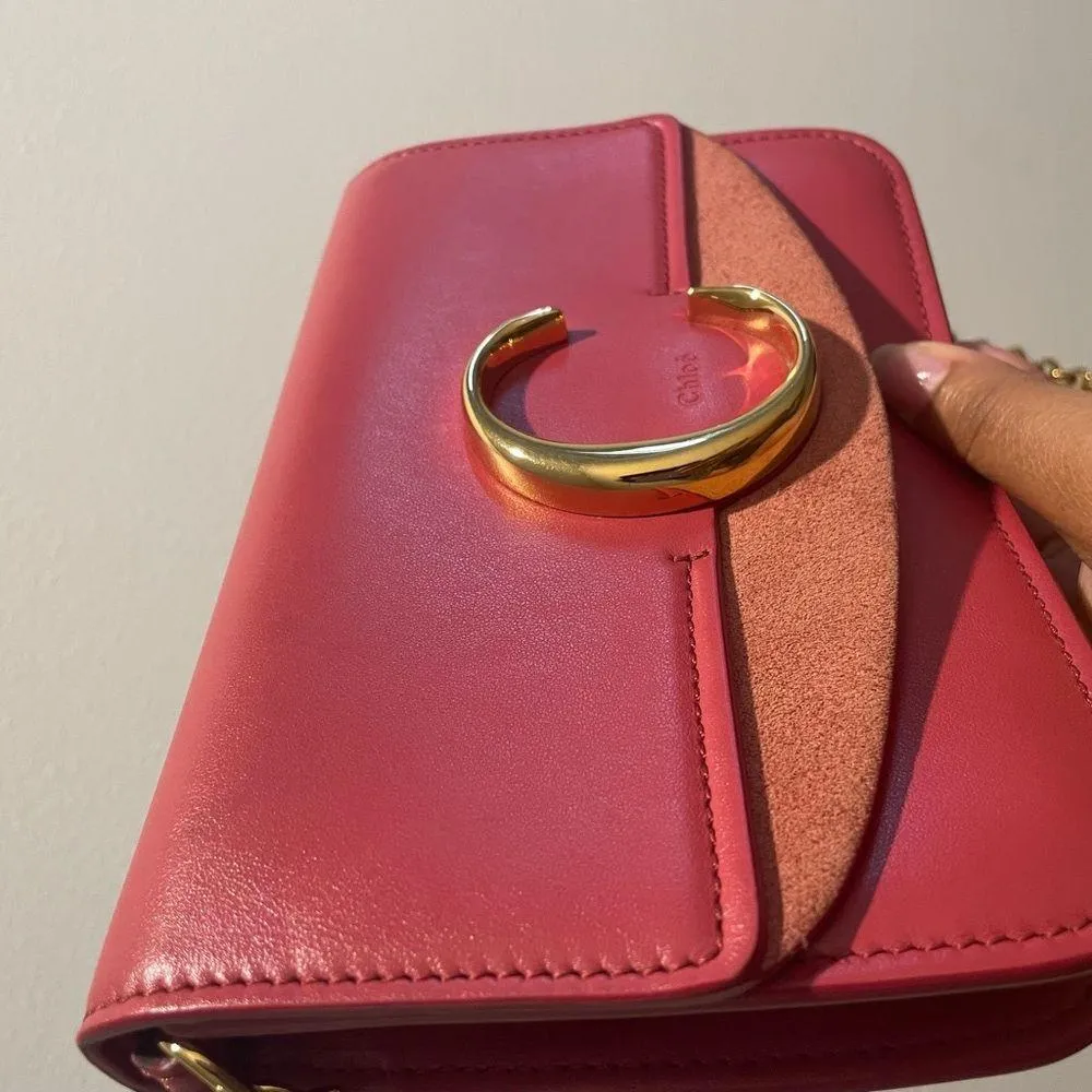 EST. Retail $1,500 CHLOÉ Scarlet Pink C Ring Crossbody Bag - Image 9