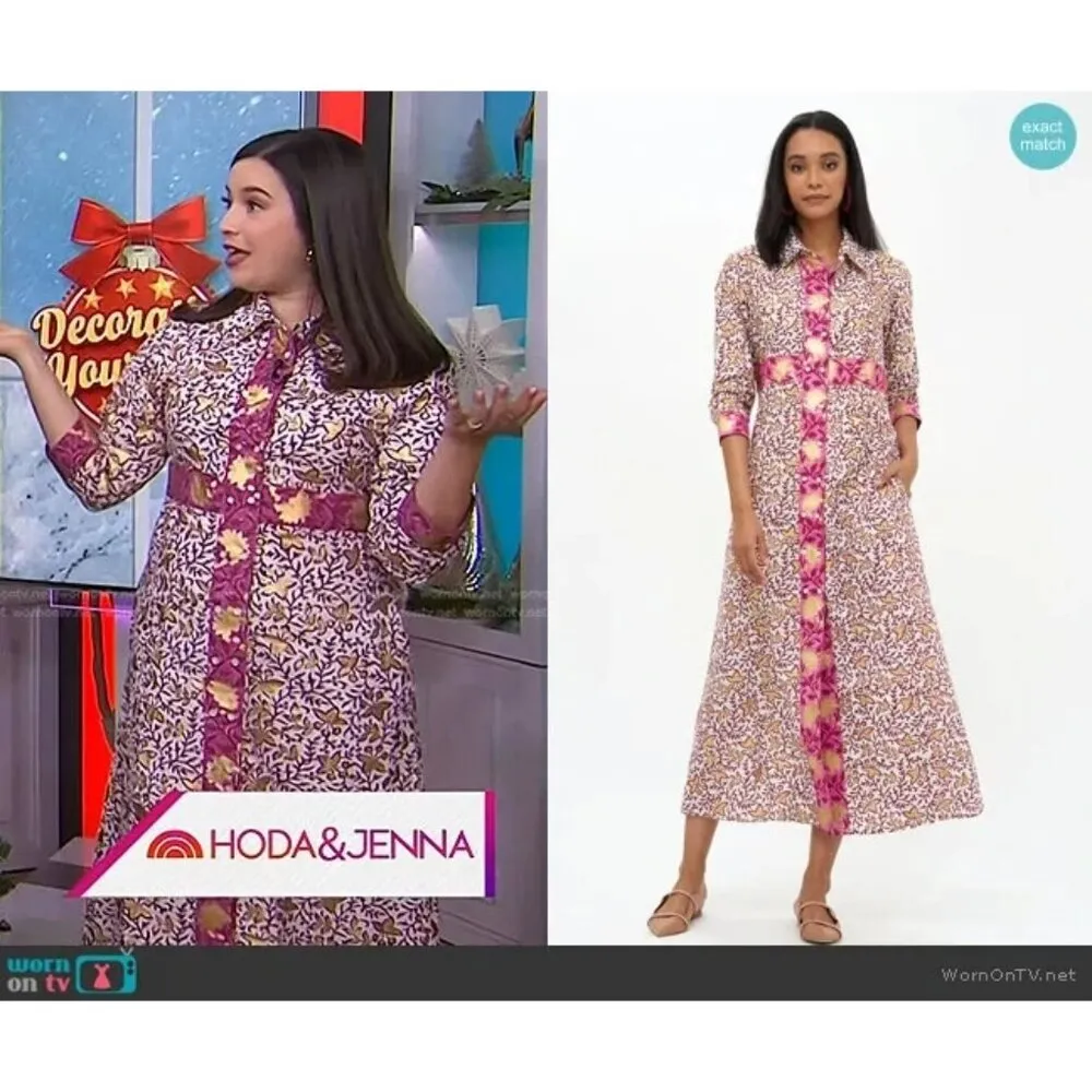 NWT Oliphant Maxi in Marchesa Wine Gold Foil Cotton Shirt Dress XS $268 Pink - Image 5