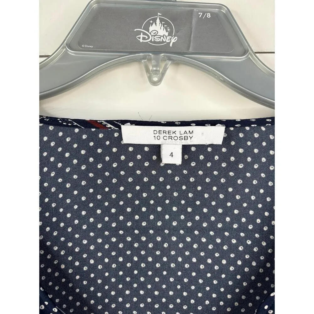 Derek Lam 10 Crosby Long Sleeve V-Neck Swirl Print Womens Blue Top Size 4 Silk - Image 7