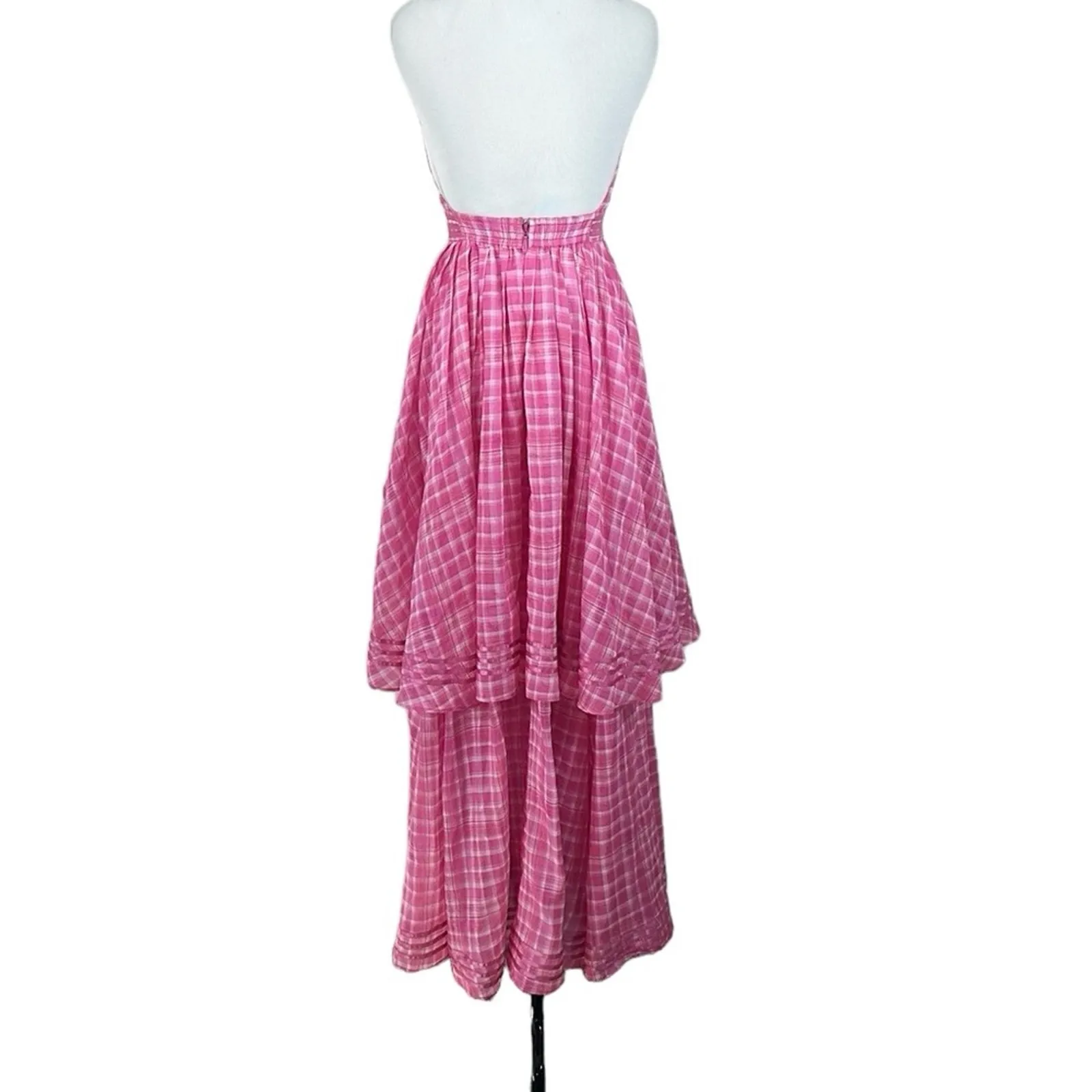 Aje Bungalow Sienna Gingham Halter Neck Maxi Dress Gown Pink AU Size 6 US Size 2 - Image 12