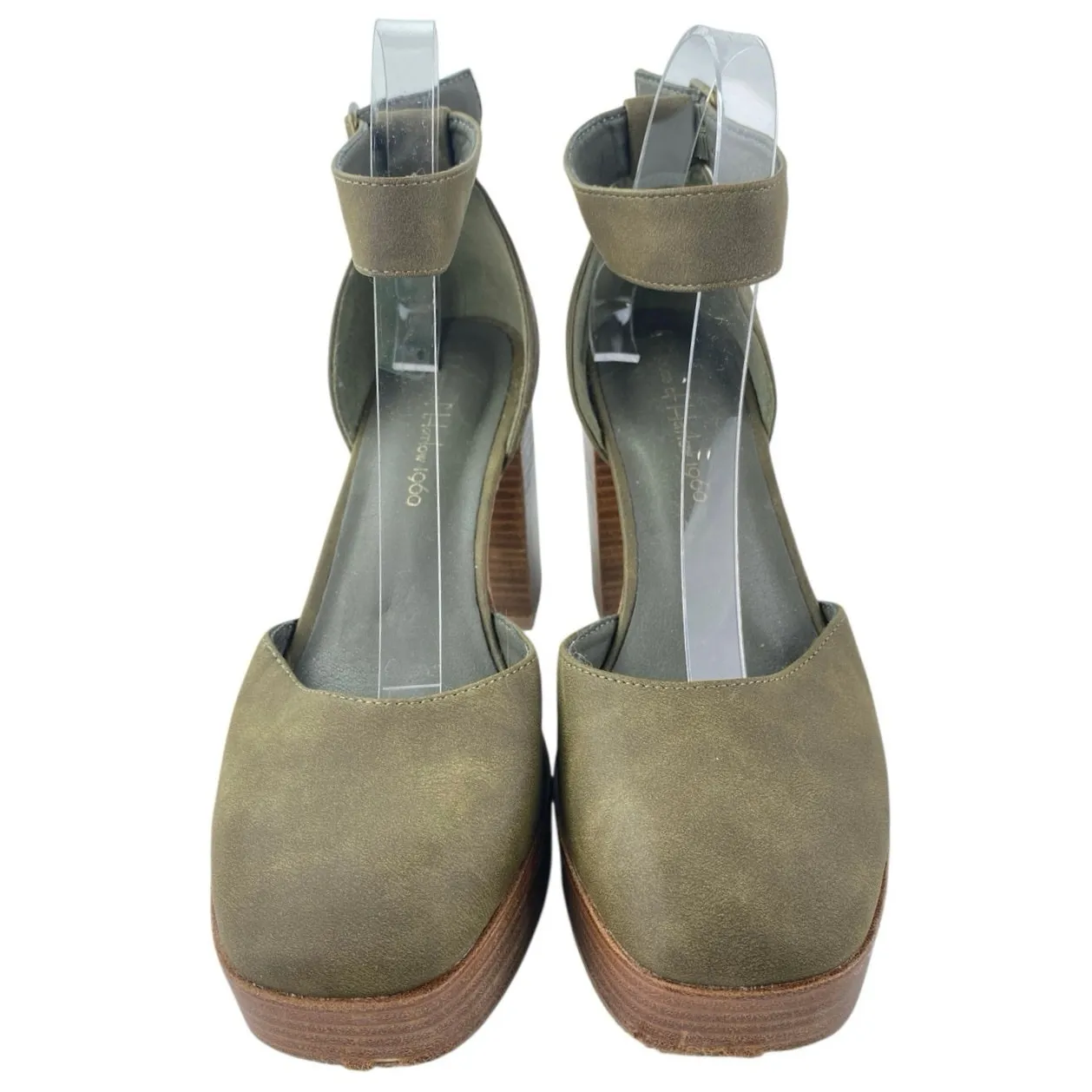House Of Harlow 1960 Tanner Green Suede Ankle Strap Platform Heels Sandals Sz 9M - Image 2