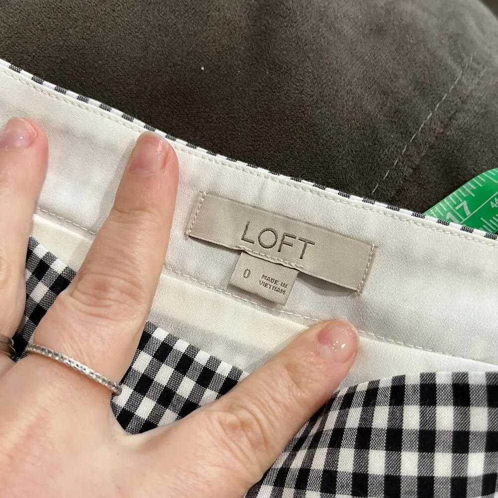 LOFT Faux Wrap Black & White Gingham A Line Midi Skirt Size 0 - Image 5