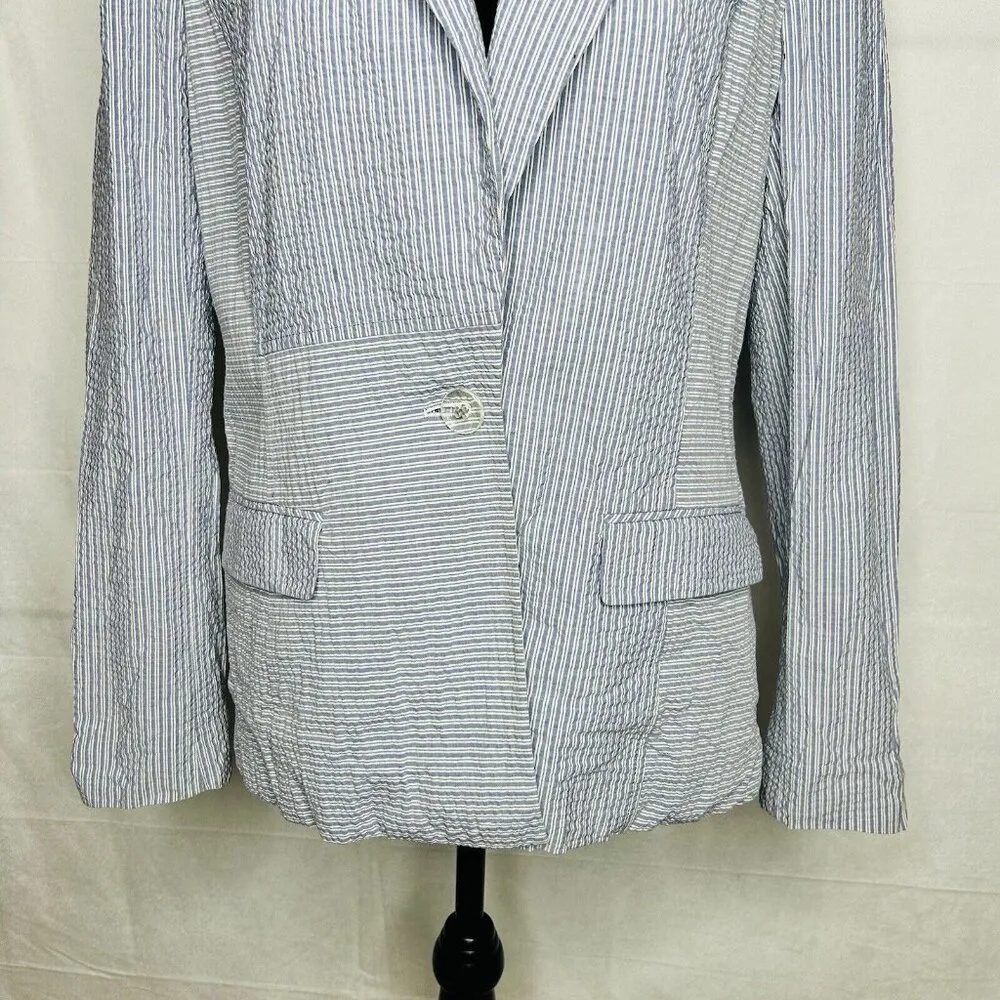 Layfette 148 Blue & White Striped Seersucker Blazer Women's Sz 14 - Image 3