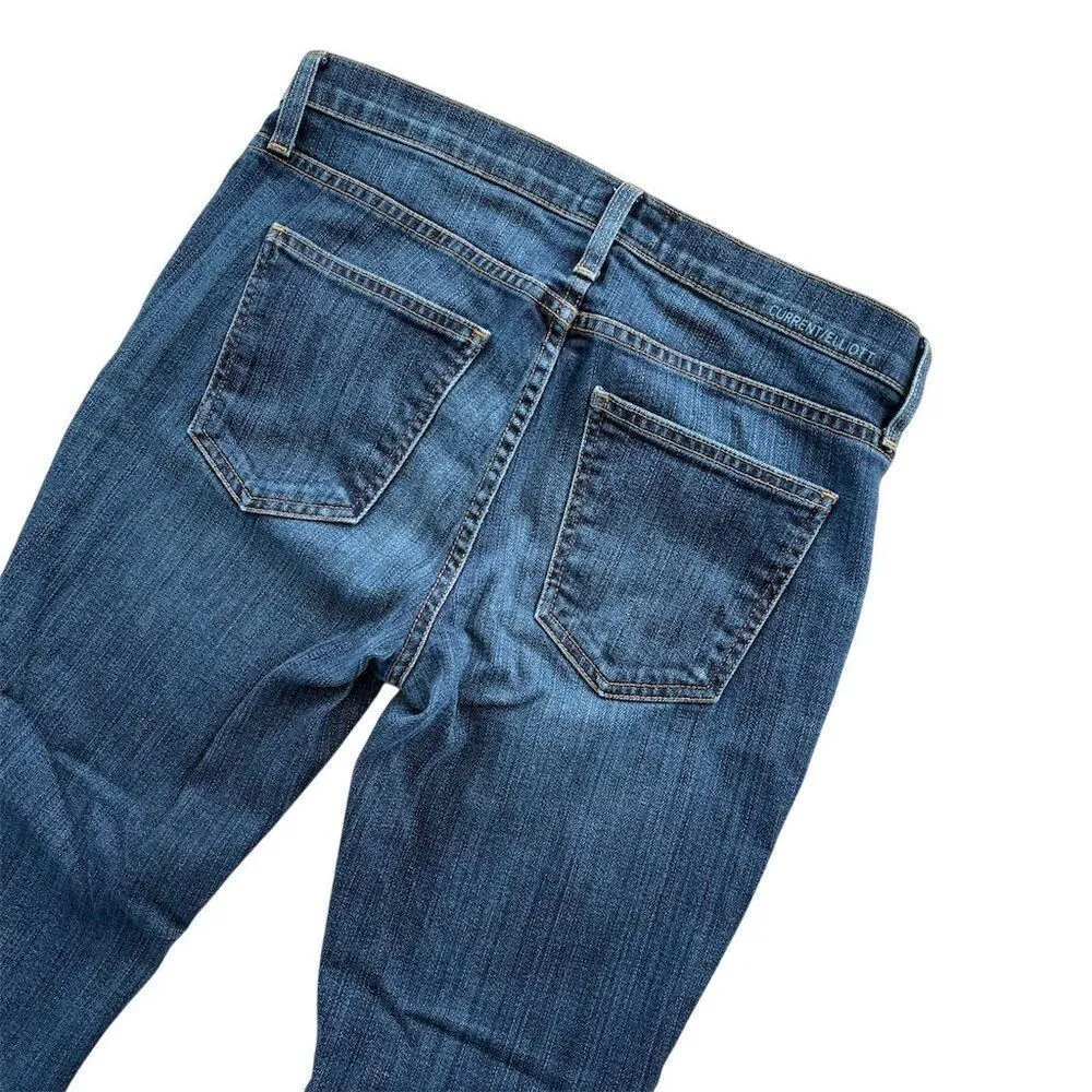 Current/Elliott Women's Ankle Skinny Jeans M Dark Blue Subtle Fading Denim - Image 4