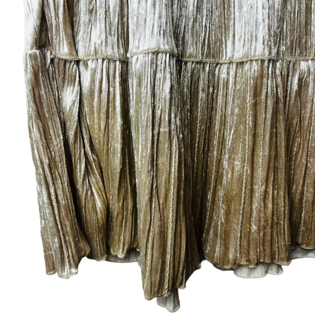 Vintage Champagne Velvet Tiered Midi Skirt Evening Party Holiday Size Large - Image 5