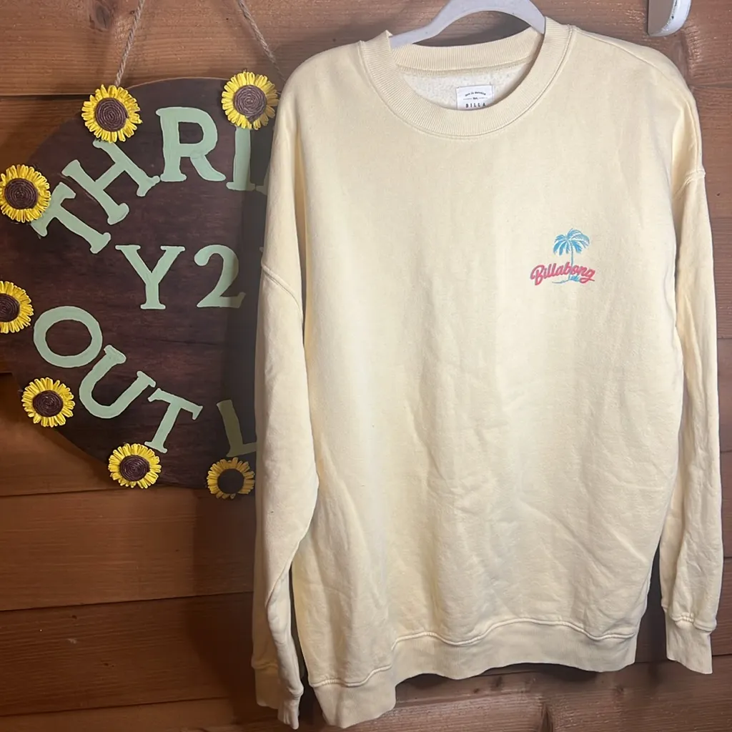 Billabong After Surf Tiger Oversize Sweatshirt Lemon Yellow Floral Logo Graphic - Image 5