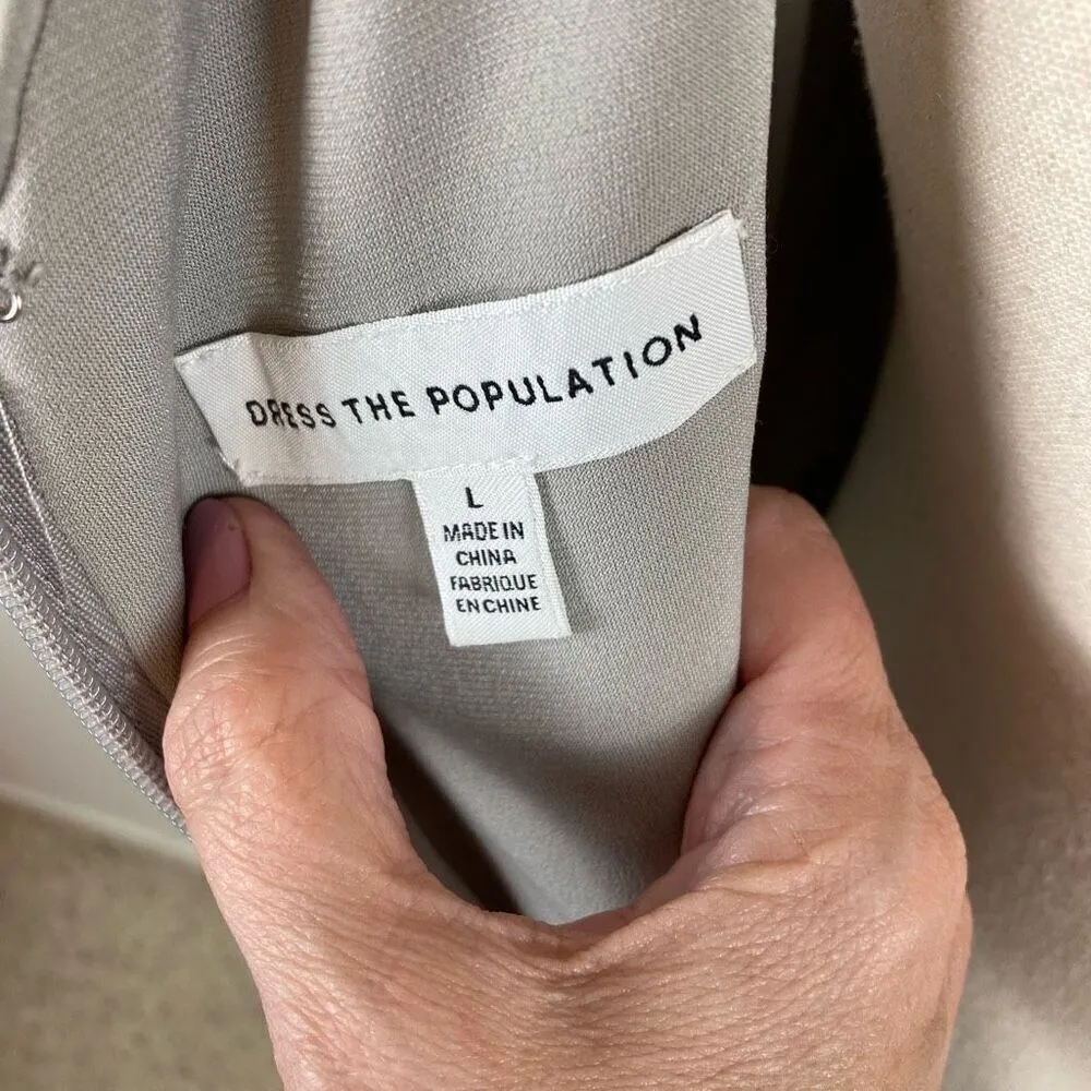 Dress The Population Tatum metallic sequin body con mini party dress women’s L - Image 9