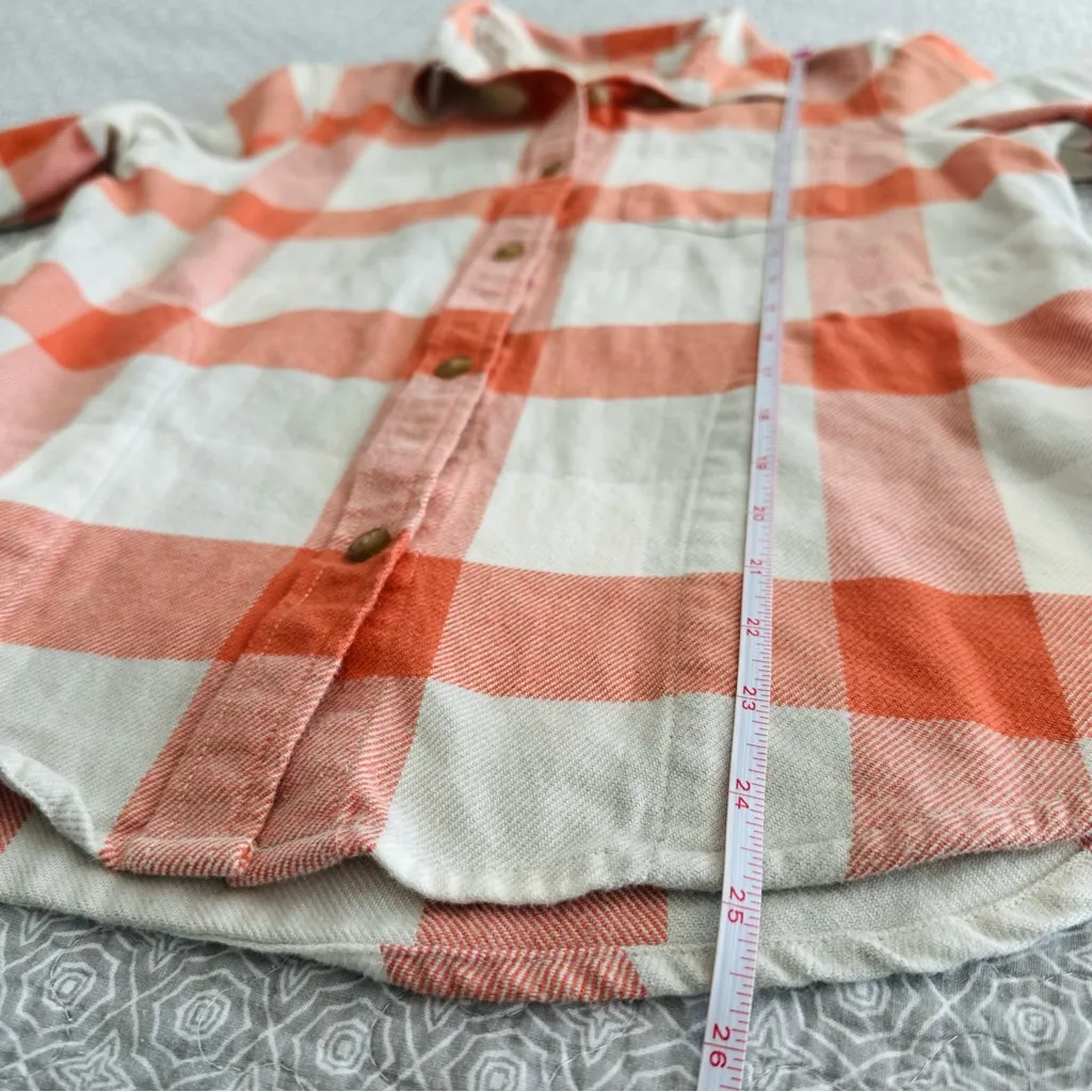 LL Bean Chamois Cotton Flannel Plaid Relaxed Fit Button Up Shirt Shacket Size XS Orange - Image 6