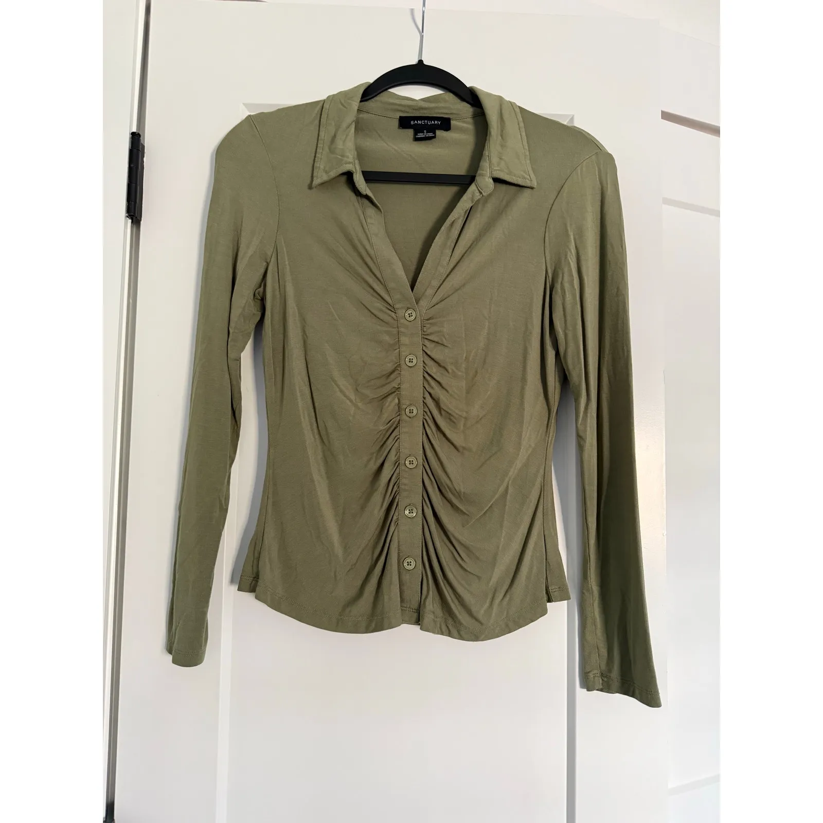 $79 New Sanctuary Daydreamer Knit Shirt - green olive - Small - Image 4