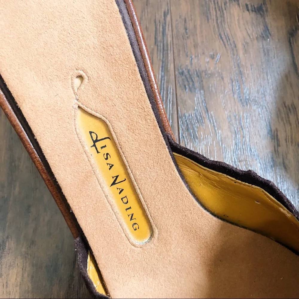 Lisa Nading • brown suede mules heels slides designer NYC Coclico Size 8.5 - Image 5