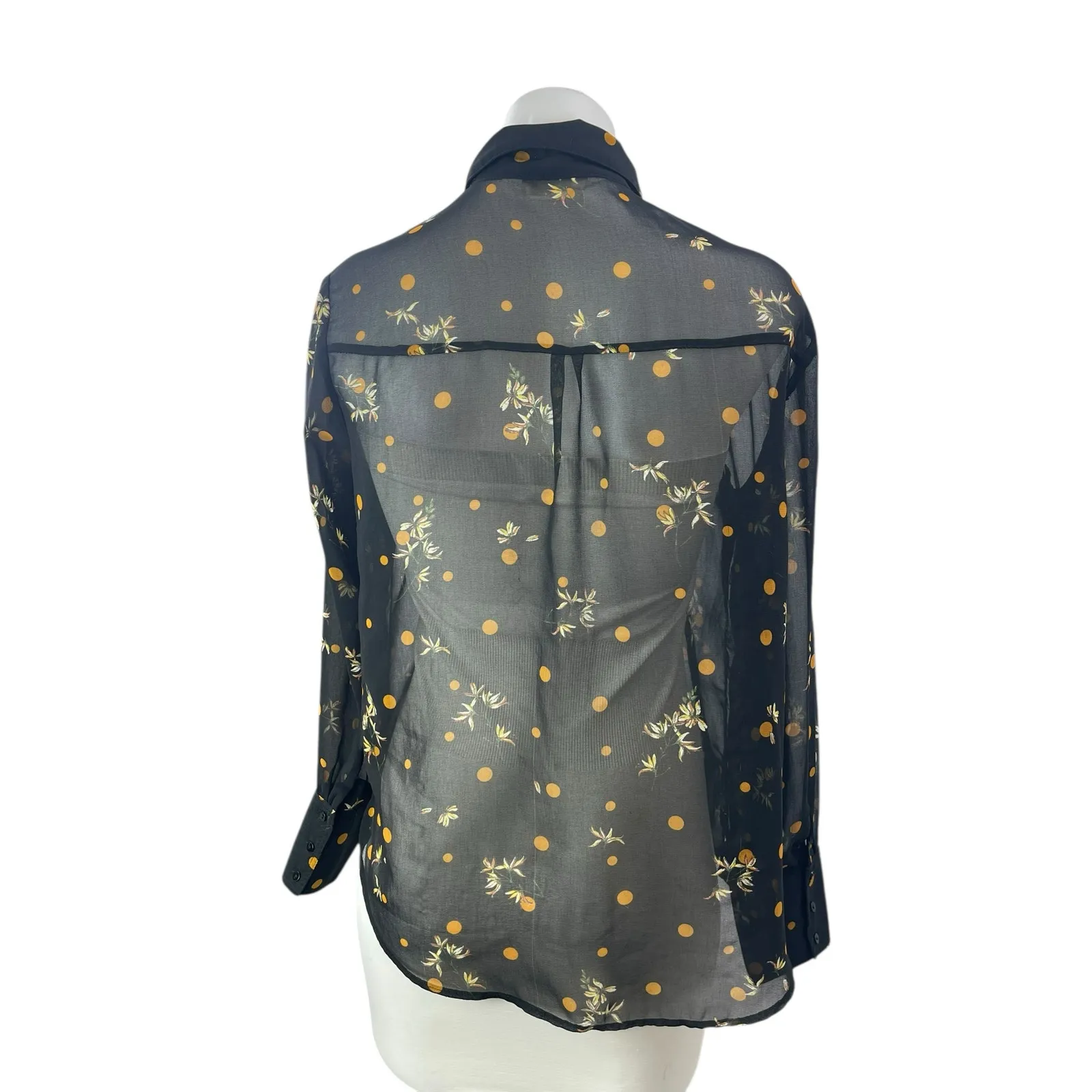 Zara Women's Black Polka Dots Leaf Mesh Sheer Long Sleeve Button Up Shirt Top M - Image 2