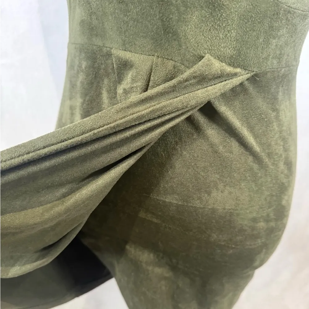 Windsor army green suede faux wrap mini dress size medium - Image 3
