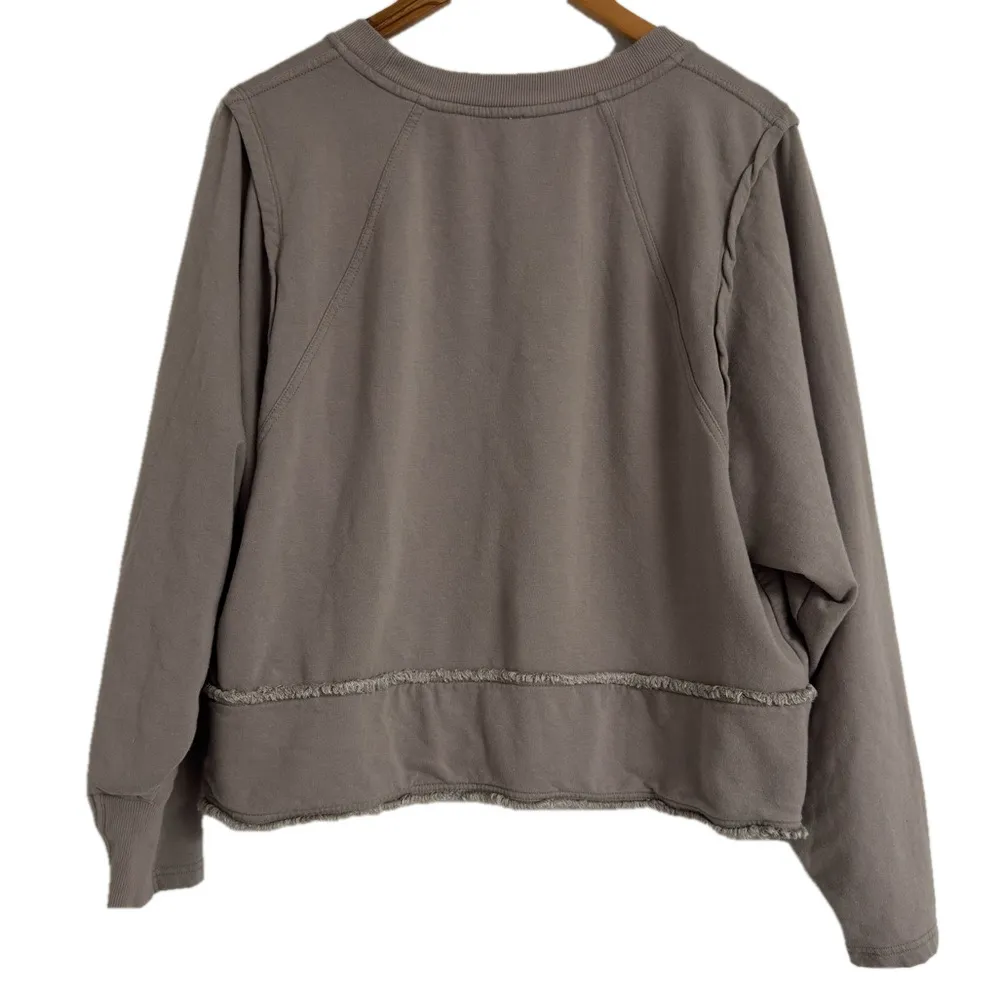Free People Movement Movement by Free People Cropped Fringe Sweatshirt Size L Taupe/Gray - Image 2