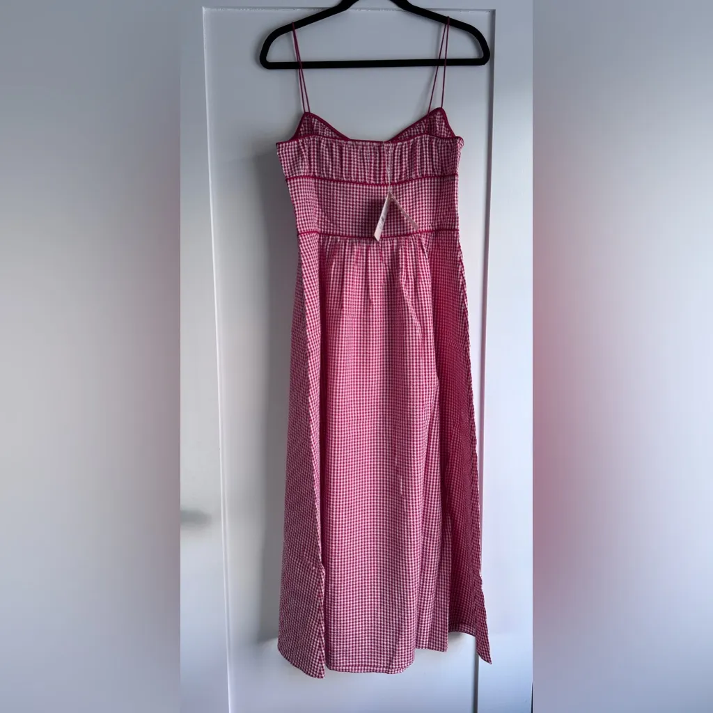 Doen NWT Belline Cotton Bow Midi Maxi Dress Rouge La Maddalena Gingham Red Sz M Pink Size M - Image 8