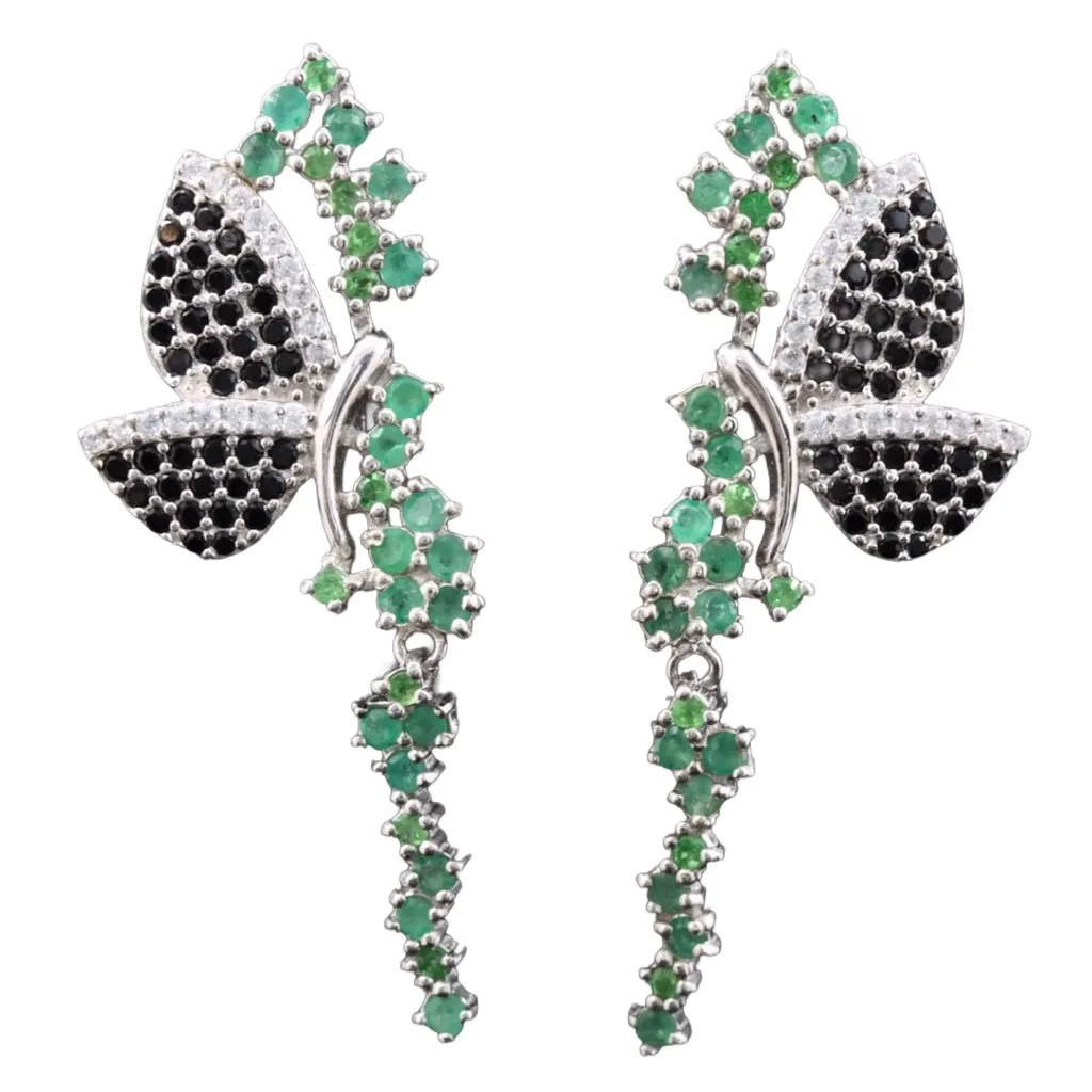 STERLING SILVER 925 GENUINE EMERALD & SAPPHIRE W/CUBIC ZIRCONIA EARRINGS Blue - Image 6