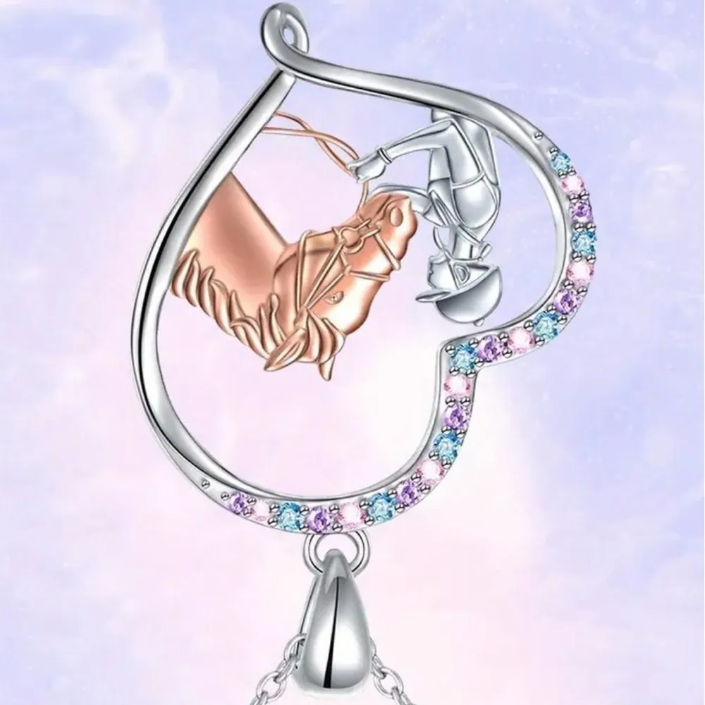 Sterling Silver Rose Gold Horse & Girl Necklace NWT - Image 2
