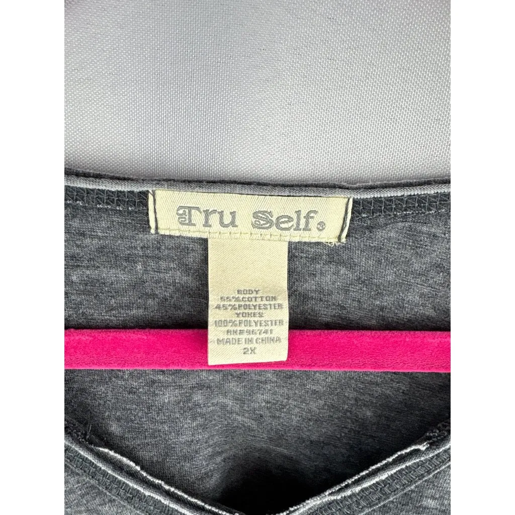 Tru Self  Gray Lace Accent V-Neck Long Sleeve Top Size 2X - Image 3