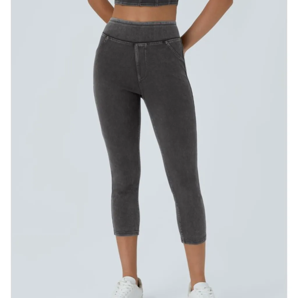 NWT Halara Flex High Waisted Pocket Denim Capri Casual Leggings size M jegging - Image 2