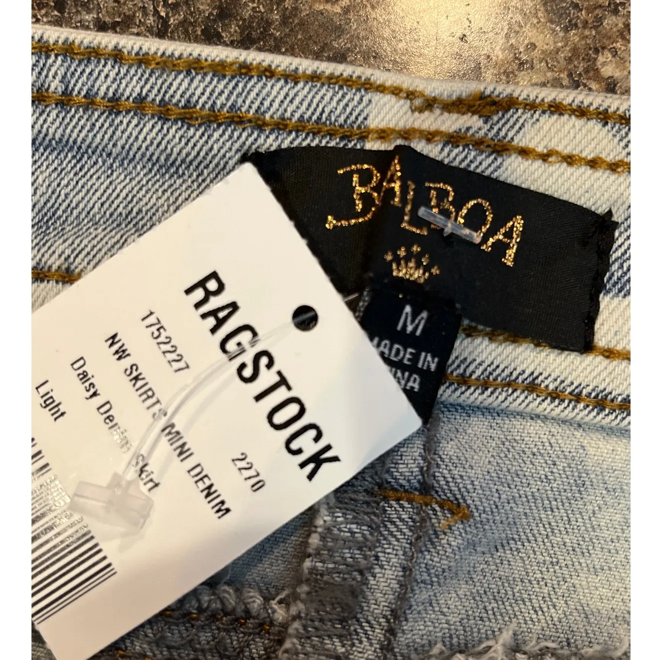 Balboa NEW Ragstock‎ Blue Colorblack Floral Mini Jean Skirt Raw Hem Size Medium - Image 3