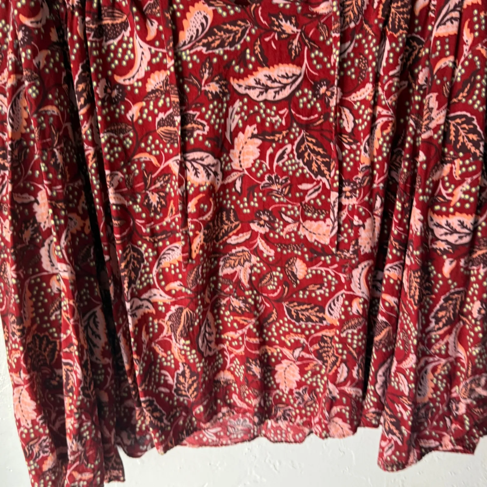 Jessica Simpson Burgundy Floral Print Tassel Neck‎ Long Slv Blouse XL Fall Boho - Image 3