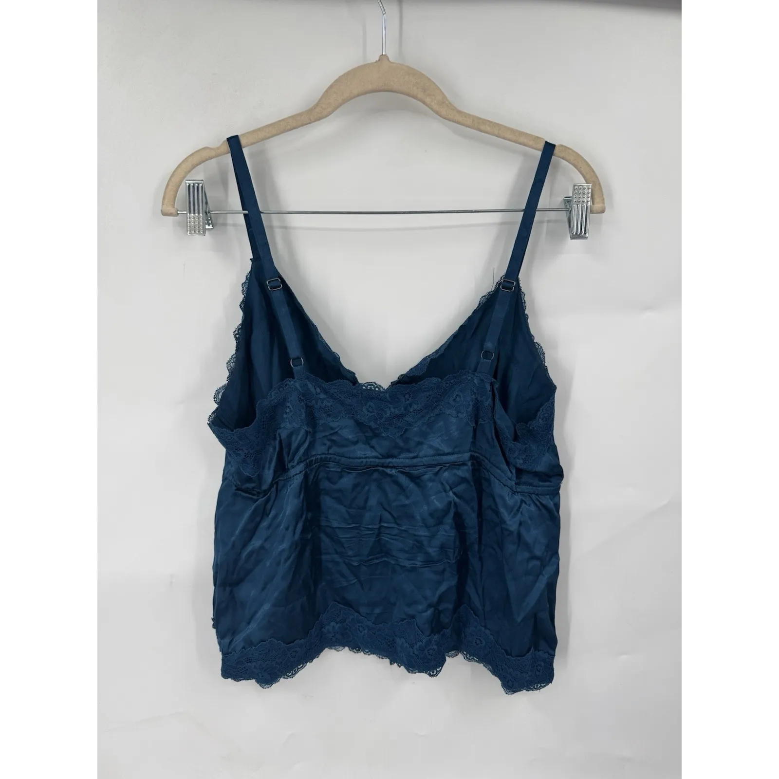 Shyanne Lace Trim Satin Babydoll Cami Top Women M Blue Y2K Inspired Festival - Image 2
