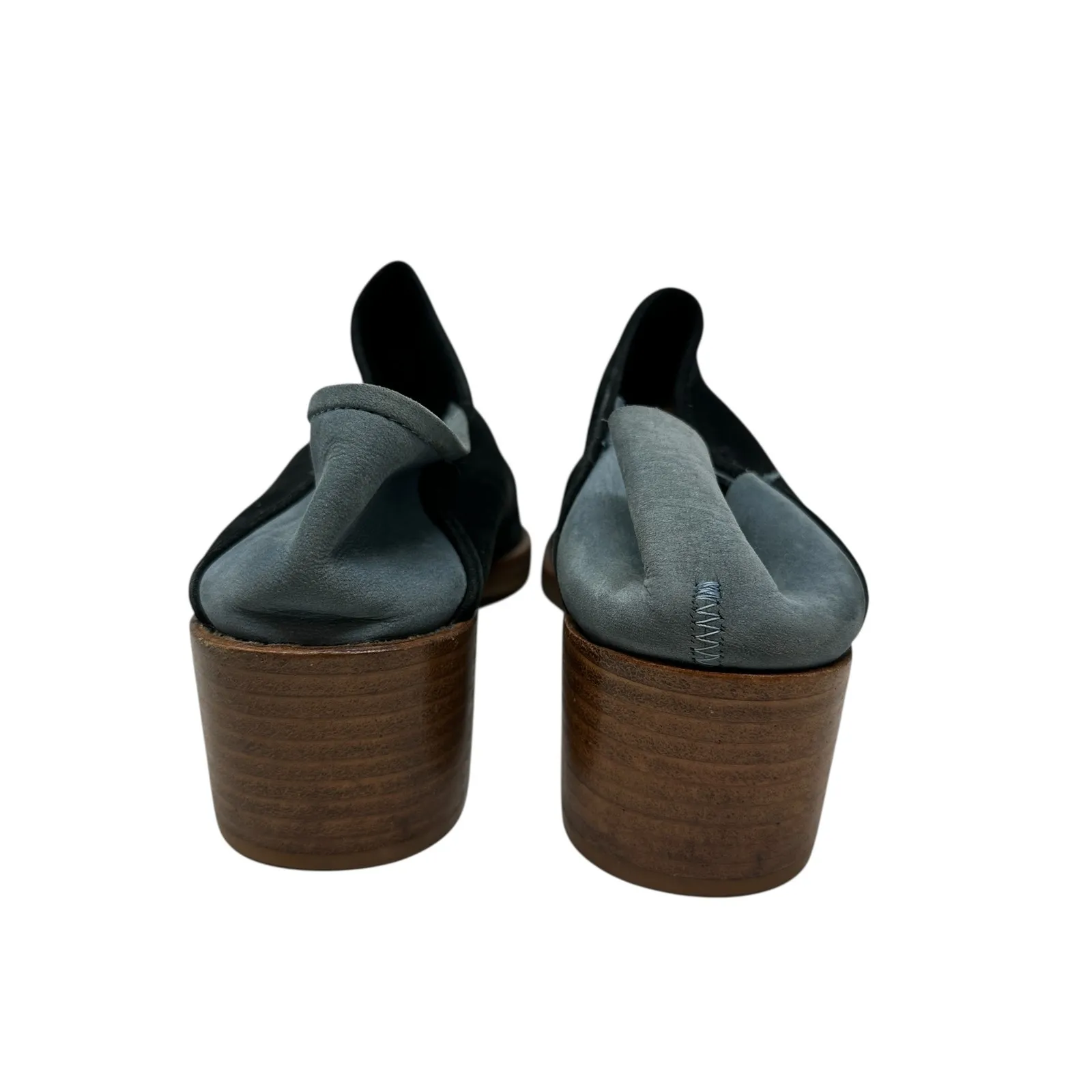 All Black Mules‎ Heel Collapsible Back Slip On Suede Leather Black Blue Sample Size 7 - Image 6