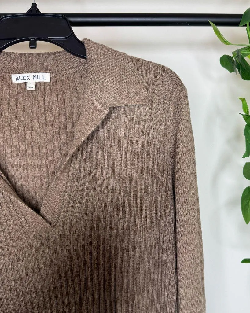 Alex Mill Loretta Merino Wool Blend Ribbed Tunic Longline Sweater size L Large Brown - Image 10