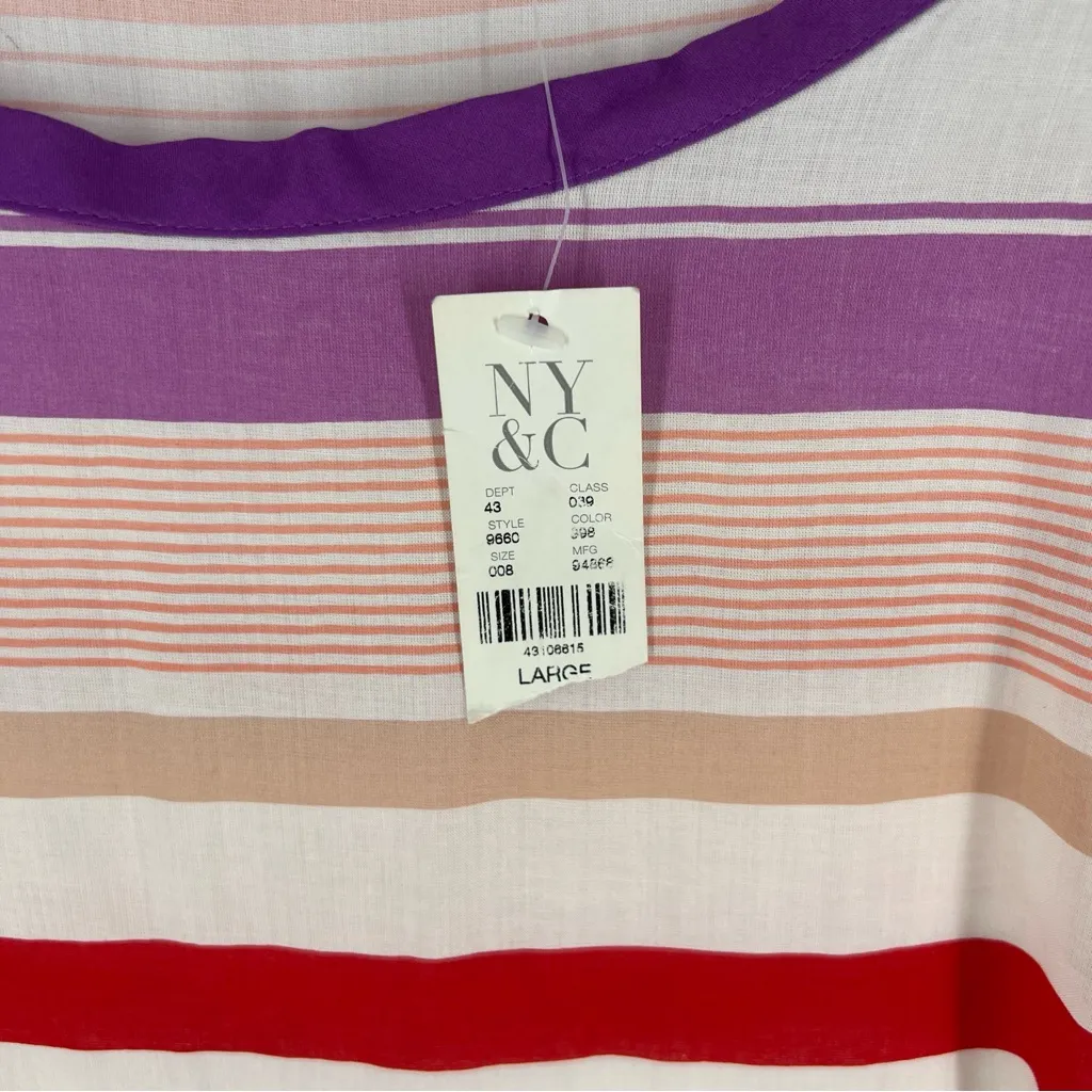 New York & Company Red Purple Pink‎ Striped Lightweight Boxy Tee NWT Size L White Size L - Image 4