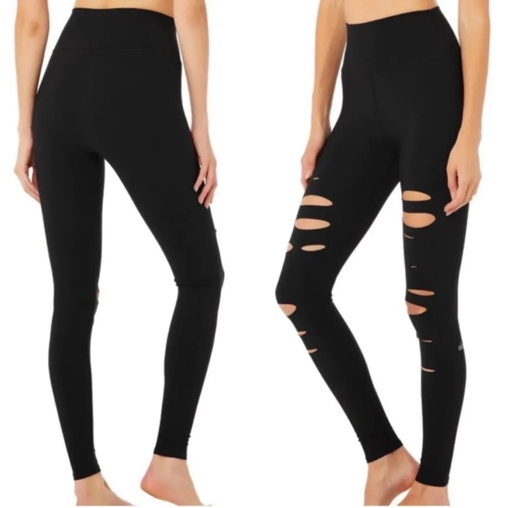 ALO Yoga Black Cut Out‎ Ripped Warrior High Waist Leggings Size XS - Image 2