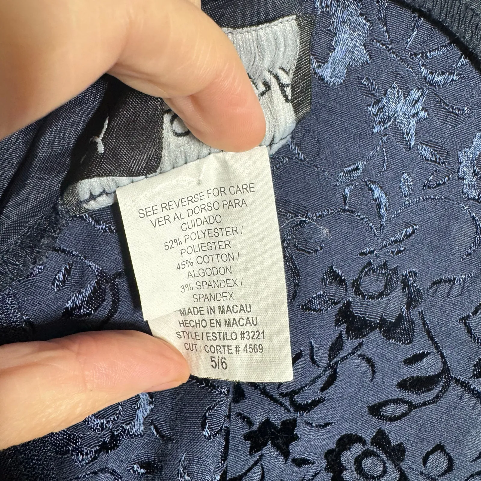 90s Vintage Jacquard Brocade Mini Dress Women 5/6 Blue Floral Dark Romantic - Image 4