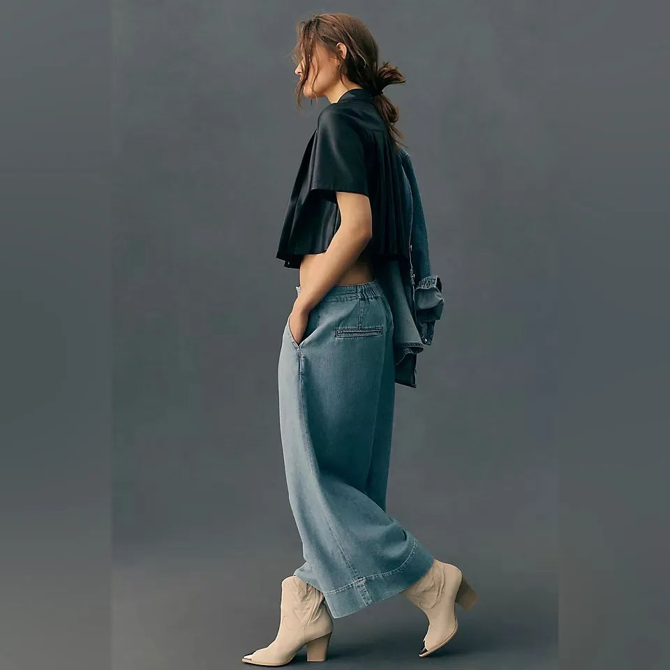 Anthropologie Pilcro Pleated Wide Leg Culotte Crop Denim Jeans | Light Wash | 29 - Image 2