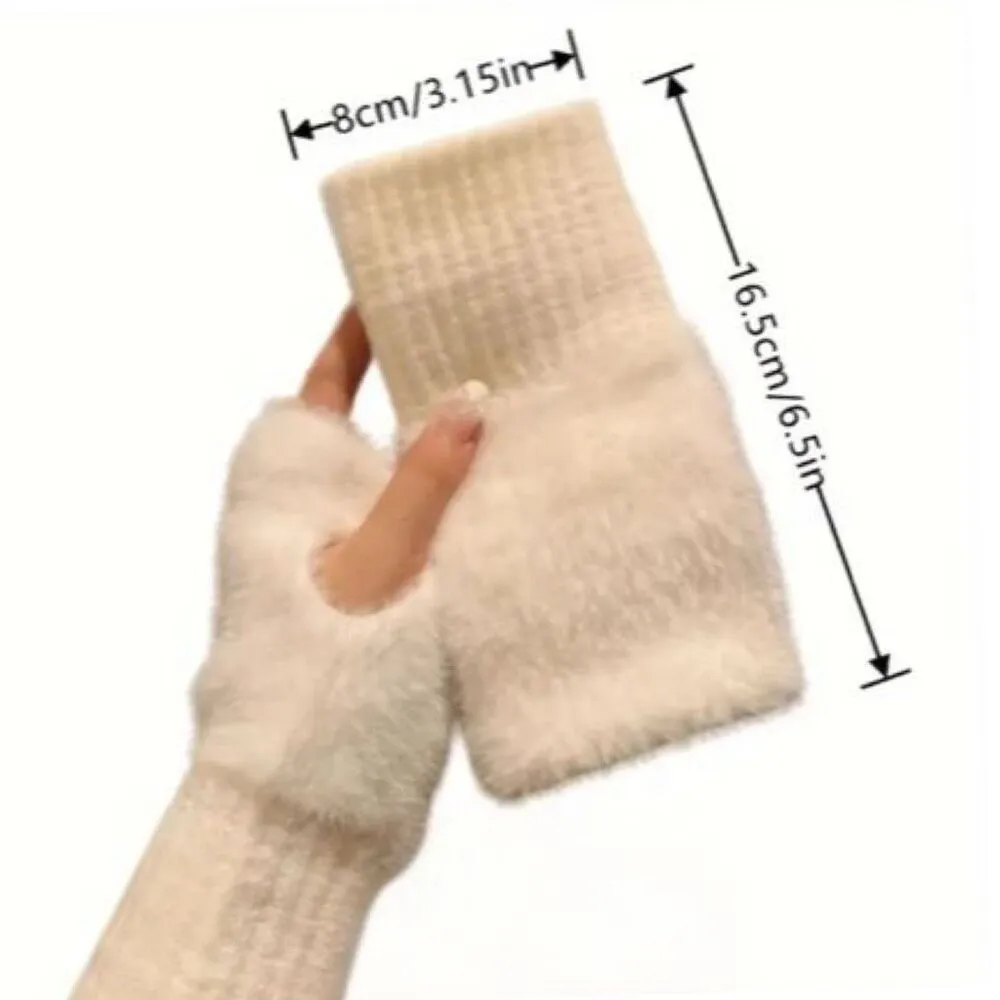 Cozy White Fuzzy Fingerless Winter Gloves Women’s Soft Warm Hand Warmers White - Image 3