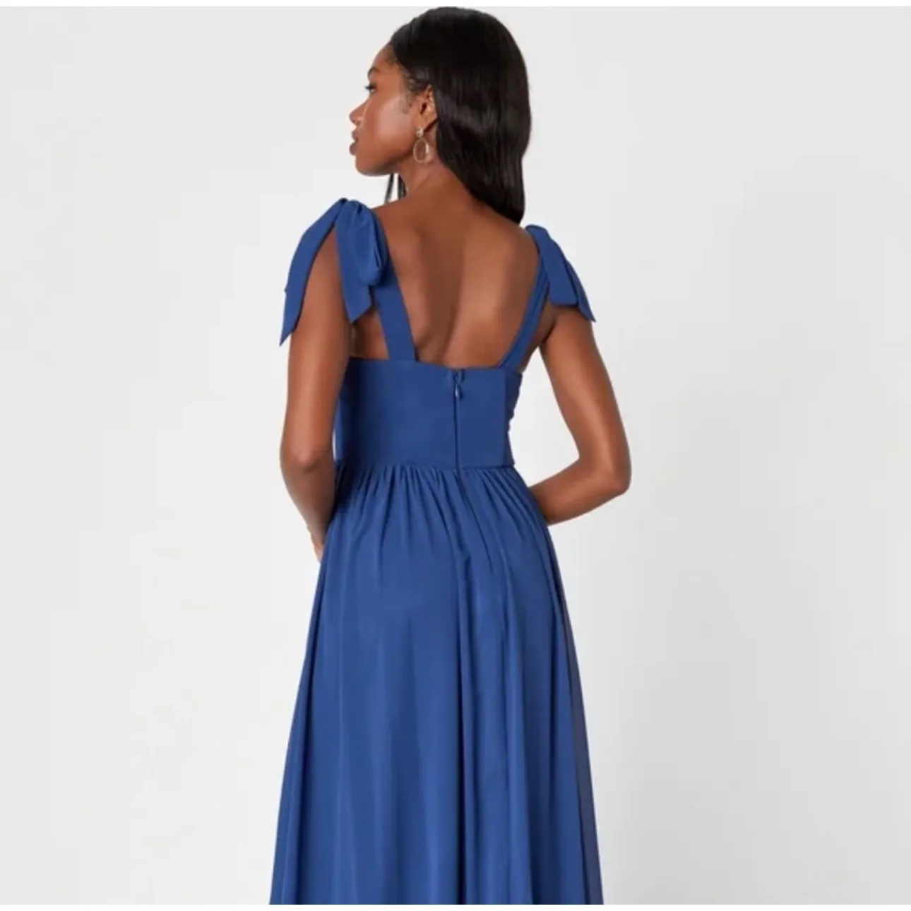 LULU'S Radiant Charisma Blue Chiffon Tie Striped Maxi Dress Size L Size L - Image 2