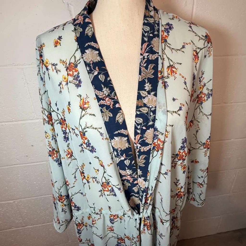 DR2 Daniel Rainn Women's Mint Blue Floral Kimono Wrap Green Size 2X - Image 2