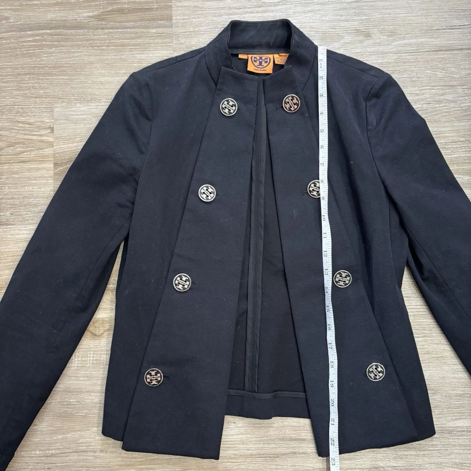 Tory Burch Blazer Womens Size 2 Black Double Breasted Jacket Logo Buttons - Image 6
