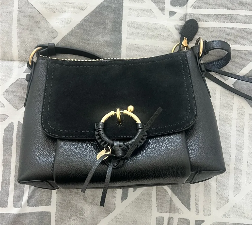 See By Chloe Joan Ladylike Black Shoulder Bag with Metallic Ring Detail - Image 1