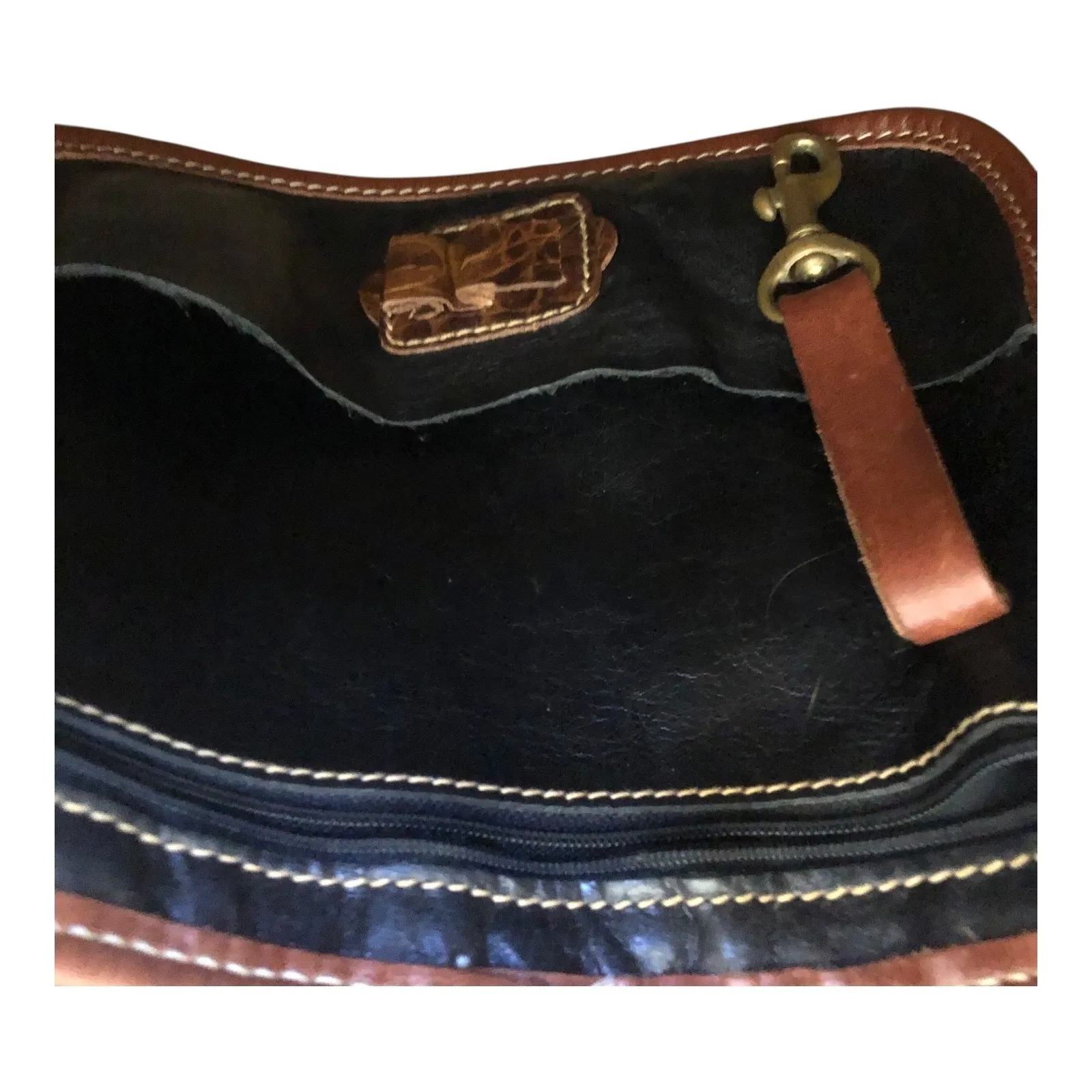 Brahmin Bucket‑Style Crossbody Bag Leather Alligator Flap Adjustable Strap - Image 13